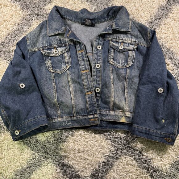 Ashley Stewart Plus Size 22/24Distressed Stretch‎ Denim Jacket Blue Jean - Picture 1 of 7